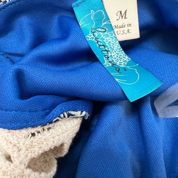 Blue Patterned Crochet Back Gathered Waist Long Dress M - Picture 10 of 10